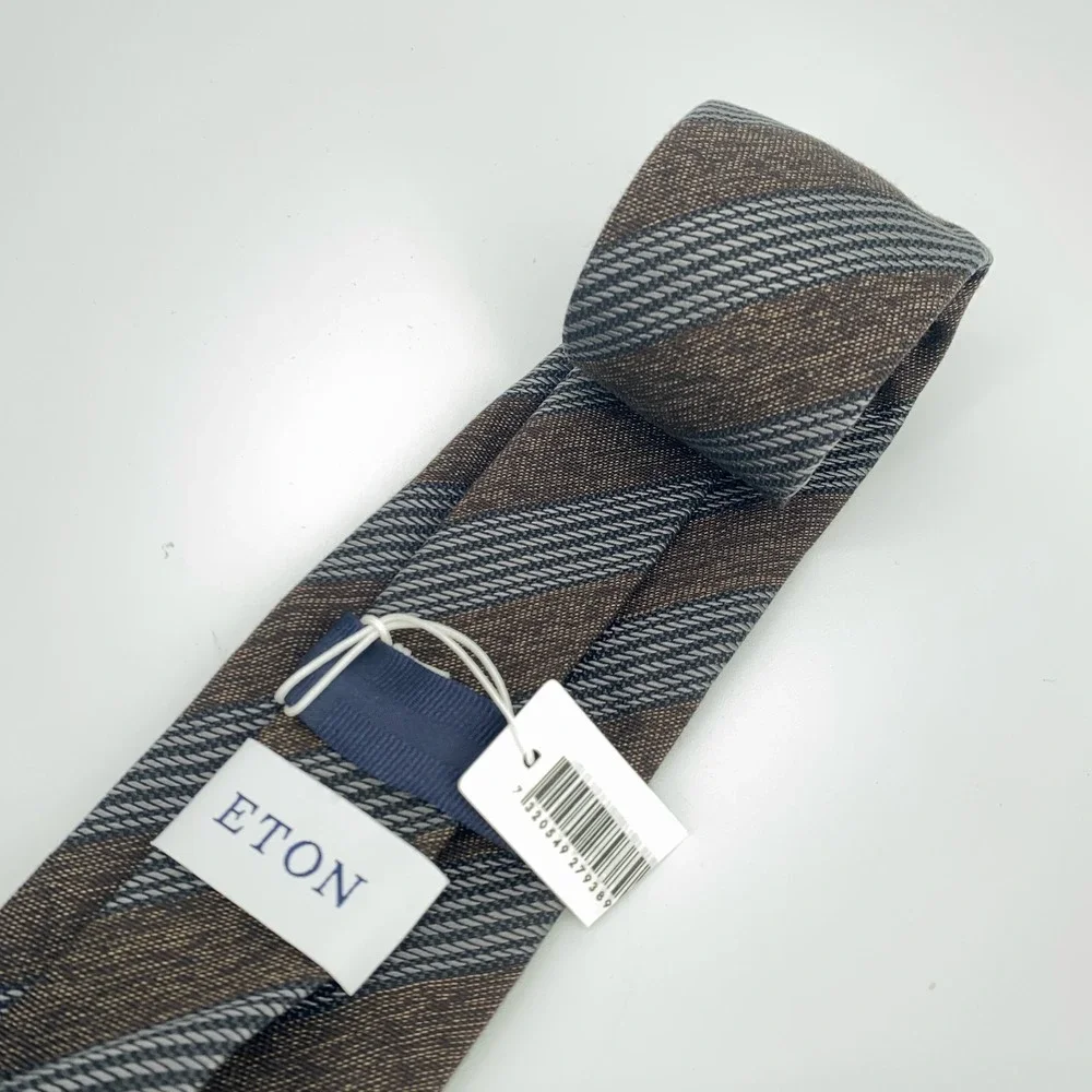 Eton Tie Men One Size Multi Striped Wool Blend Luxury Classic Necktie Italy Made